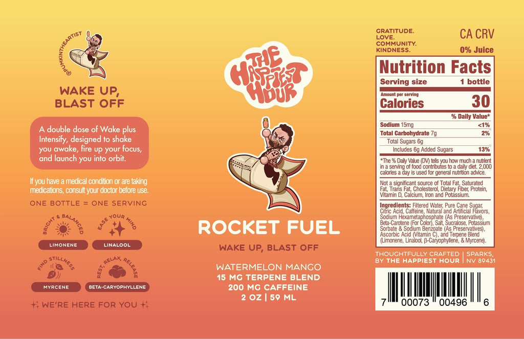 Rocket Fuel – Watermelon Mango Terpene Blend – 200mg Caffeine & 15mg Terpenes – 2oz Focus Energy Shot