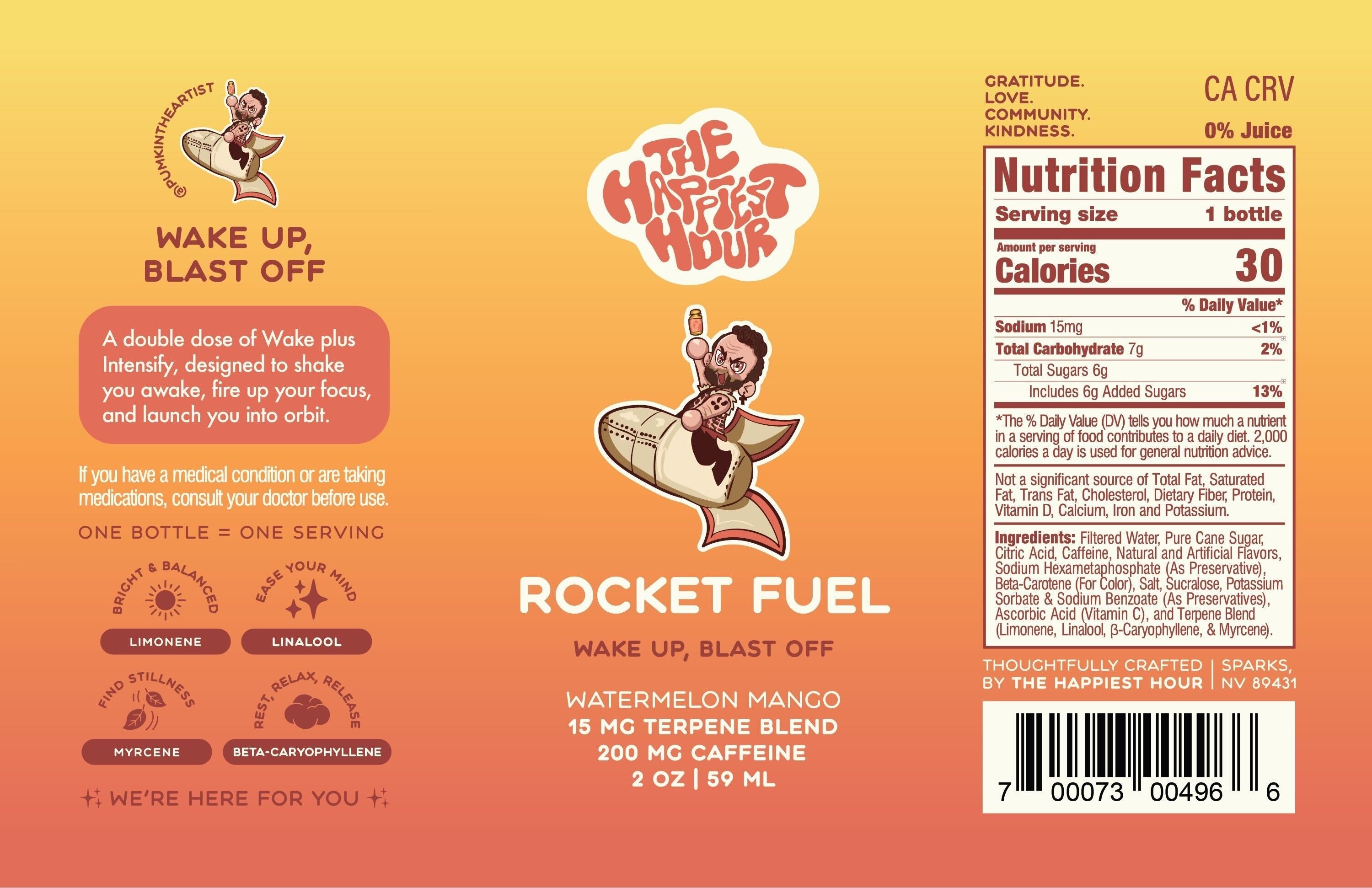 Rocket Fuel – Watermelon Mango Terpene Blend – 200mg Caffeine & 15mg Terpenes – 2oz Focus Energy Shot